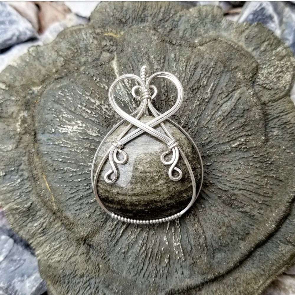 Gold Sheen Obsidain Silver Pendant